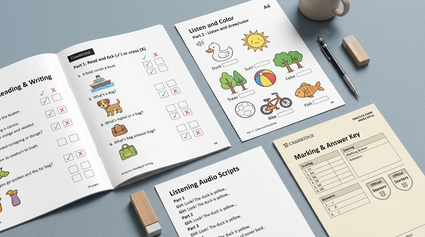 Bộ Đề Thi Thử Cambridge Pre-A1 Starters Chuẩn Khung 2026 (Kèm Script & Đáp Án)