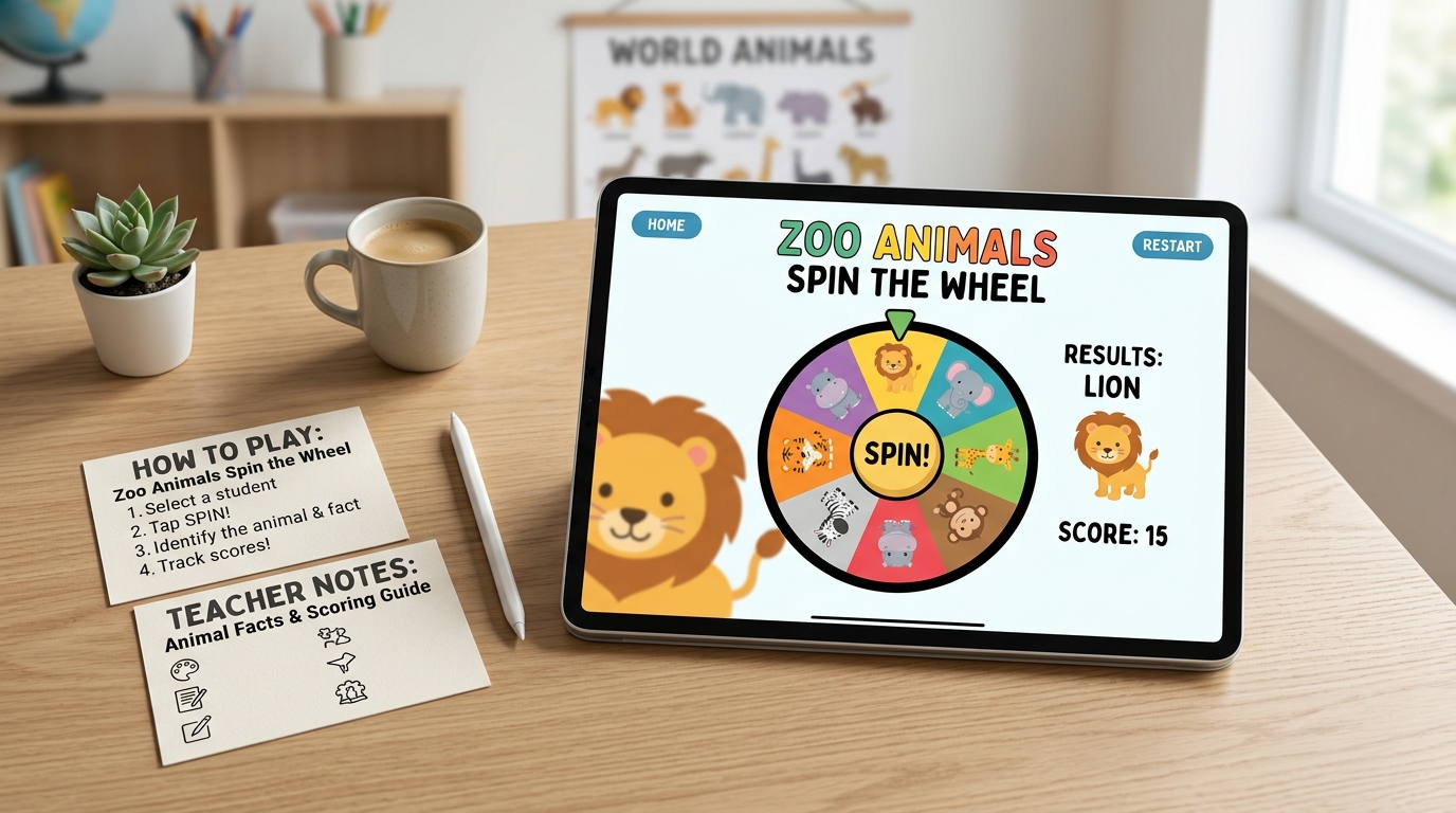 Slide PowerPoint Tương Tác: Game "Vòng Quay Thảo Cầm Viên" (Từ Vựng Animals)